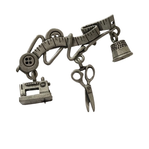 Adorable Sewing Dangle Brooch Pin - Pewter? - Picture 2 of 8